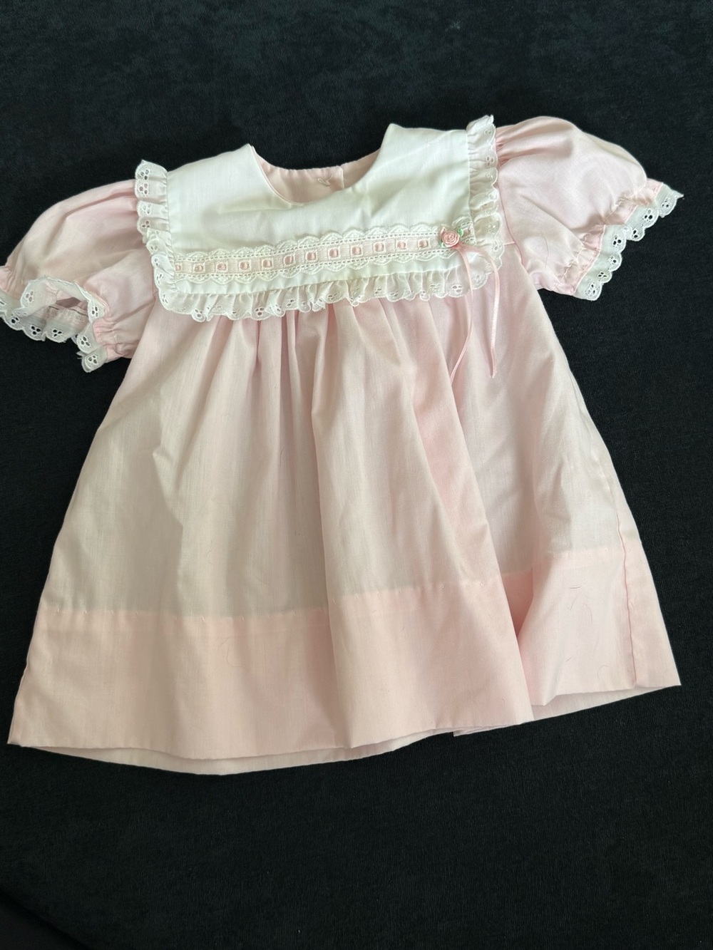 Vintage Nursery Rhymes Pink Baby Dress with Lace Yoke 9mo